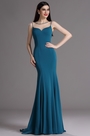 Blue Illusion Neckline Evening Dress with Lace Applique