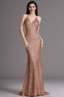 Spaghetti Halter Plunging Neck Sequins Formal Evening Dress