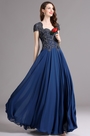 Carlyna Blue Cap Sleeves Beaded Prom Dress Formal gown