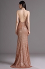 Spaghetti Halter Plunging Neck Sequins Formal Evening Dress