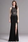 Carlyne Robe de Soirée Fendu Licou Bijoux Perlés Noire