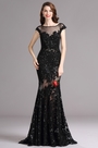 Carlyna Black Illusion Neckline  Sequin Lace Appliques Formal Gown
