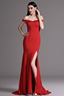 Rotes Auf Schulter Hoher Schlitz Abendkleid