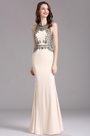 Carlyna Robe de Soirée Bijoux Perlés Sirène Beige