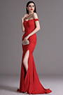 Rotes Auf Schulter Hoher Schlitz Abendkleid