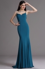 Blue Illusion Neckline Evening Dress with Lace Applique