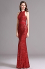 Carlyna Red Figure-flattering Halter Sequins Prom Evening Dress