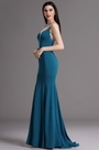Blue Illusion Neckline Evening Dress with Lace Applique