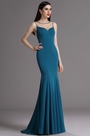 Blue Illusion Neckline Evening Dress with Lace Applique