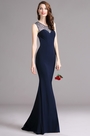 Carlyna Robe de Soirée Sirène Sans Manche Bordée Bleue