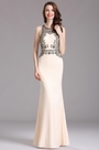 Carlyna Robe de Soirée Bijoux Perlés Sirène Beige