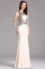 Carlyna Robe de Soirée Bijoux Perlés Sirène Beige