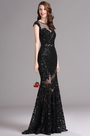 Carlyna Black Illusion Neckline  Sequin Lace Appliques Formal Gown