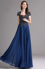Carlyna Blue Cap Sleeves Beaded Prom Dress Formal gown