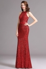 Carlyna Red Figure-flattering Halter Sequins Prom Evening Dress