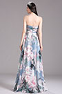 Printed Floral Strapless Pleated Evening Dress