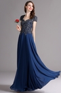 Carlyna Blue Cap Sleeves Beaded Prom Dress Formal gown