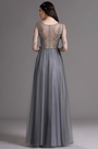 Grey Embroidery Illusion Neckline Beaded Pleated Formal Dress