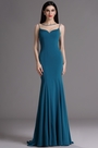 Blue Illusion Neckline Evening Dress with Lace Applique