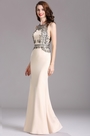 Carlyna Robe de Soirée Bijoux Perlés Sirène Beige