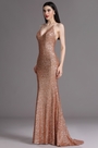 Spaghetti Halter Plunging Neck Sequins Formal Evening Dress