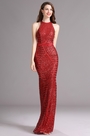 Carlyna Red Figure-flattering Halter Sequins Prom Evening Dress