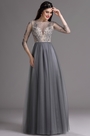 Grey Embroidery Illusion Neckline Beaded Pleated Formal Dress
