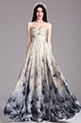 Printed Strapless Pleated Formal Dress