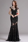 Carlyna Black Illusion Neckline  Sequin Lace Appliques Formal Gown