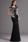 Black Cap Sleeves Formal Gown with Lace Appliques