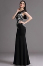 Black Cap Sleeves Formal Gown with Lace Appliques