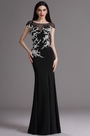 Black Cap Sleeves Formal Gown with Lace Appliques