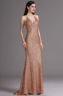 Spaghetti Halter Plunging Neck Sequins Formal Evening Dress