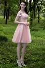 Pink V Neck Lace Appliques Designer Party Dress