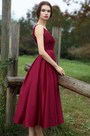 Ärmellos Burgundrot Stickerei Party Kleid