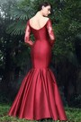 Vintage Red Pleated Mermaid Formal Gown