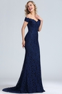Robe de Soirée Hors Épaule Dentelle Bleu Marine