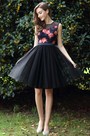 Elegant Schwarz Blumen Tüll Party Kleid