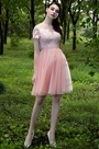Pink V Neck Lace Appliques Designer Party Dress