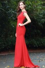 Latest Red Beaded Evening Dress for Women