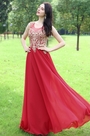 Elegant Red Beaded Prom Evening Dress