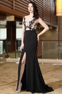 Spitze Lang Schwarz Hoch Schlitz Ball Kleid
