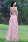 Pink Off Shoulder Bridesmaid Dress Formal Gown