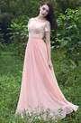 Rosa Elegant Spitze Applikation Ballkleid