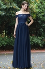 Robe de Soirée Hors Épaule Dentelle A Line Bleu