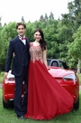 Elegant Red Beaded Prom Evening Dress
