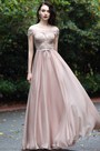 Blush Off Shoulder Lace Prom Dress