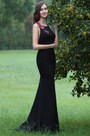 Black Lace Applique Prom Mermaid Dress