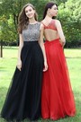 Red Beaded Chiffon Christmas Party Dress