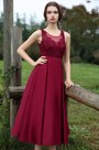 Ärmellos Burgundrot Stickerei Party Kleid